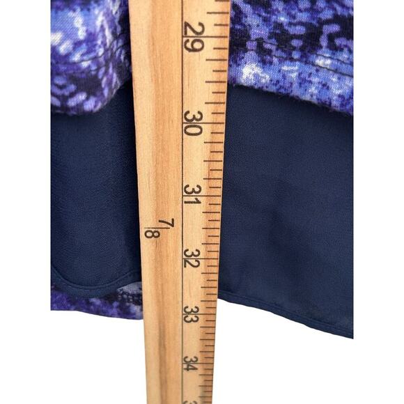 Catherines Top Size 1X Purple 3/4 Sleeve Scoop Neck Geometric Split Back Hi Lo - Picture 10 of 11